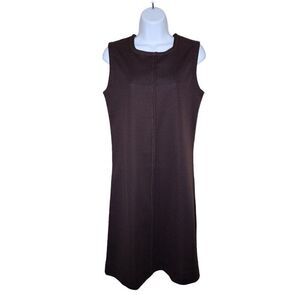 Vintage 1960s Sleeveless Shift Dress Womens Size M Brown Polyester Mod
